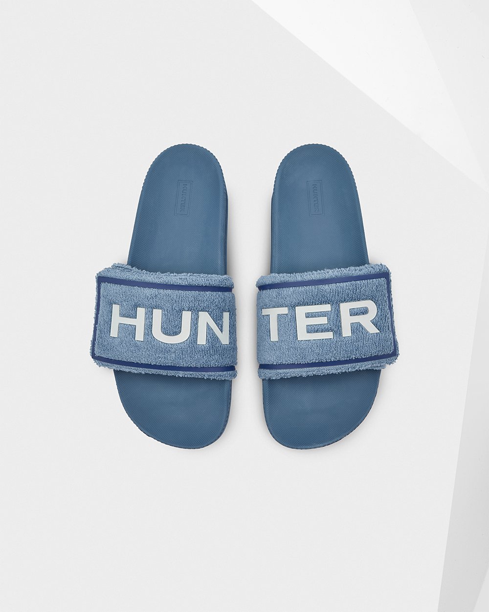 Claquette Hunter Original Terry Towelling Logo Adjustable Homme Bleu VSOBFXJ-09